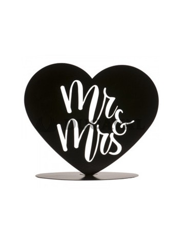 Topper boda metal negro Mr&Mrs corazón 14.5 - Disfraces Ducaval