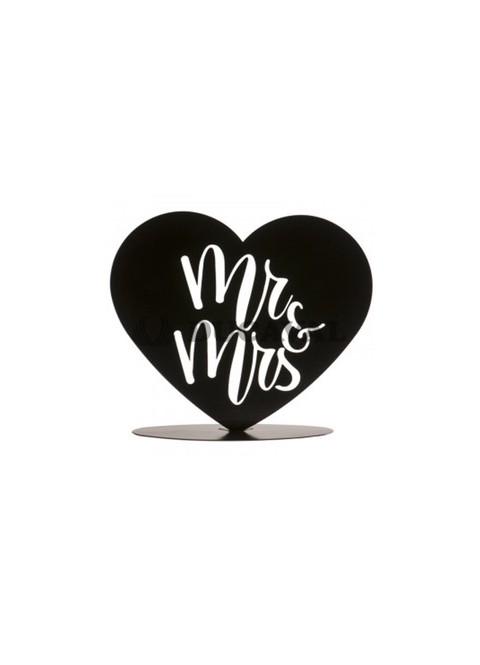 Topper boda metal negro Mr&Mrs corazón 14.5 - Disfraces Ducaval