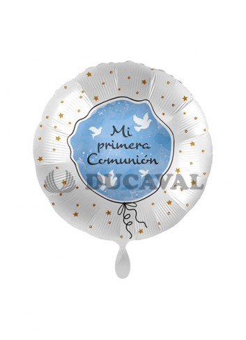 Globo foil MI PRIMERA COMUNIÓN paloma azul 17  43cm