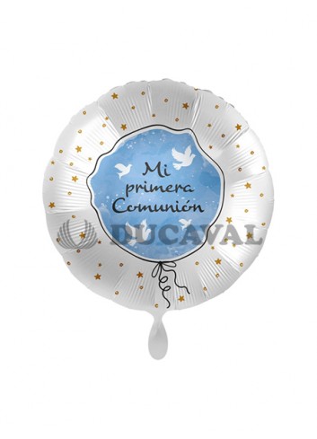 Globo foil MI PRIMERA COMUNIÓN paloma azul 17  43cm