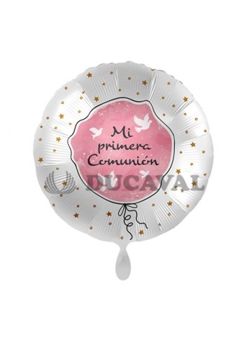 Globo foil MI PRIMERA COMUNIÓN paloma rosa 17  43cm