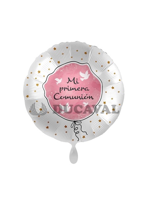 Globo foil MI PRIMERA COMUNIÓN paloma rosa 17  43cm