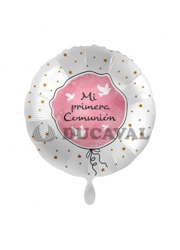 Globo foil MI PRIMERA COMUNIÓN paloma rosa 17  43cm