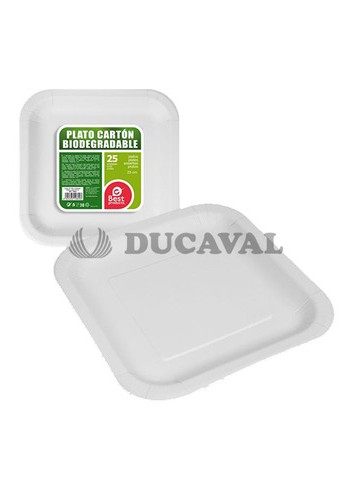 Plato cuadrado cartón blanco 23cm | DUCAVAL | Envíos 24/48h