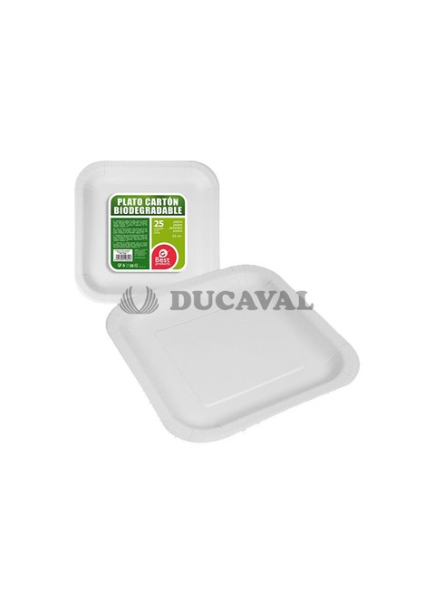 Plato cuadrado cartón blanco 23cm | DUCAVAL | Envíos 24/48h
