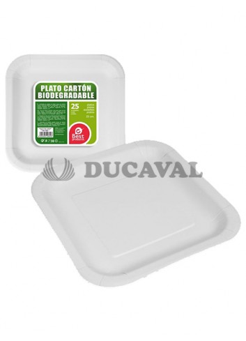 Plato cuadrado cartón blanco 23cm | DUCAVAL | Envíos 24/48h