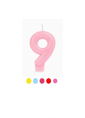 Vela glitter nº9 colores surtidos 8.5cm