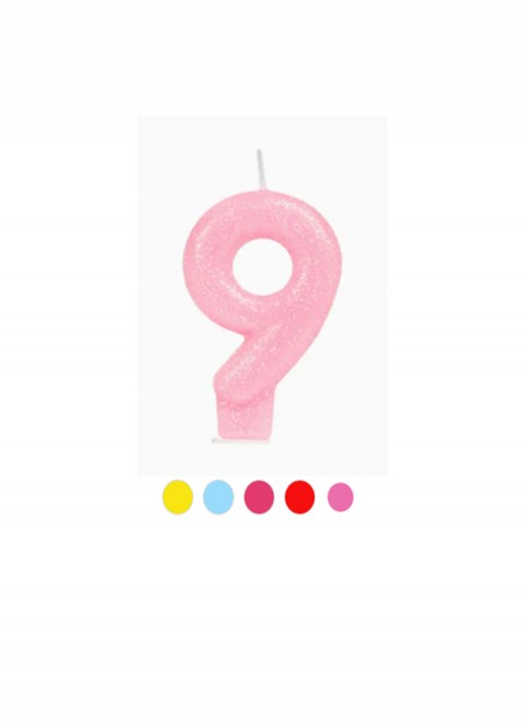 Vela glitter nº9 colores surtidos 8.5cm