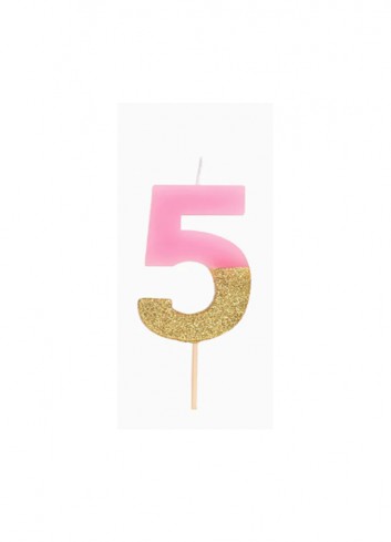 Vela Bicolor nº5 glitter rosa/oro | Ducaval | Envios en 24/48 horas.