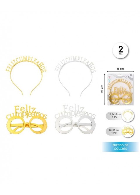  Set diadema y gafas feliz cumple oro/ plata | Ducaval | Envías 24/48 horas 