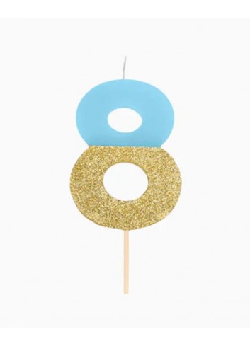 Vela bicolor nº8 glitter azul/oro 7cm | Ducaval | Envías 24/48 horas 