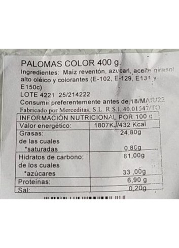 Palomitas colores 400g | Ducaval | Envíos 24/48 horas