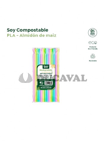 Cañas cuchara colores bio 20cm 100und