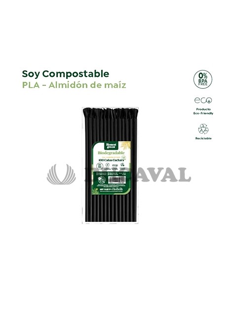 Cañas cuchara negras bio 20cm 100und