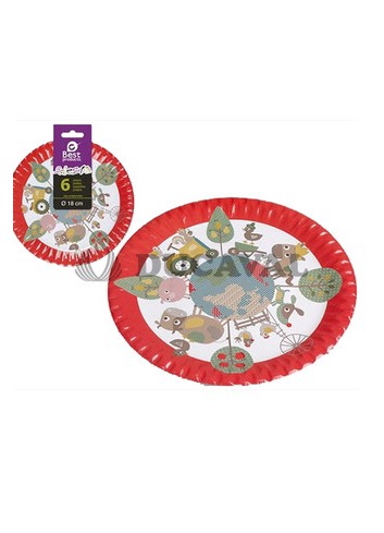 Plato llano animales granja 18cm 6ud - Disfraces Ducaval