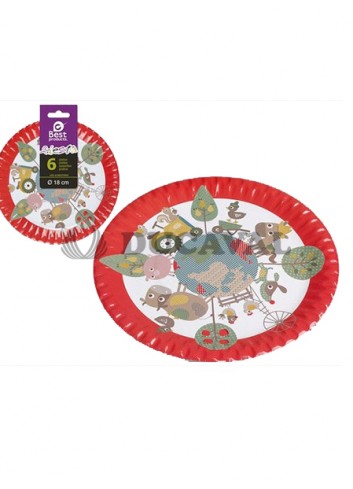 Plato llano animales granja 18cm 6ud - Disfraces Ducaval