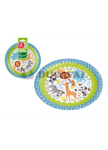 Plato llano animales 23cm 4ud - Disfraces Ducaval