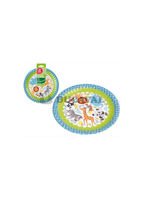 Plato llano animales 23cm 4ud - Disfraces Ducaval