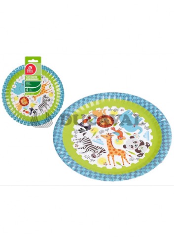 Plato llano animales 23cm 4ud - Disfraces Ducaval