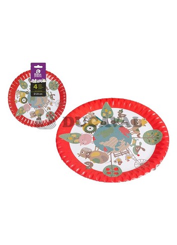 Plato llano animales granja 23cm 4ud - Disfraces Ducaval