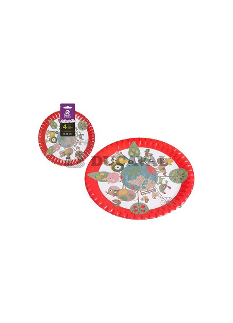 Plato llano animales granja 23cm 4ud - Disfraces Ducaval