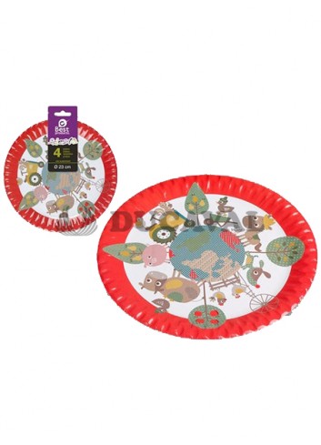 Plato llano animales granja 23cm 4ud - Disfraces Ducaval