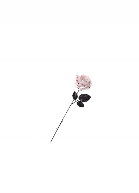 Flor blanca con sangre 42cm para disfraz de novia cadáver en Halloween