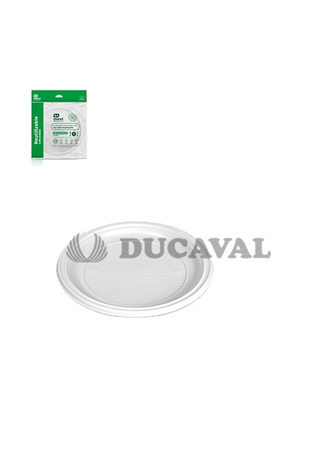 Plato llano blanco 22cm 10und reutilizable.Ducaval Envio 24-48 horas
