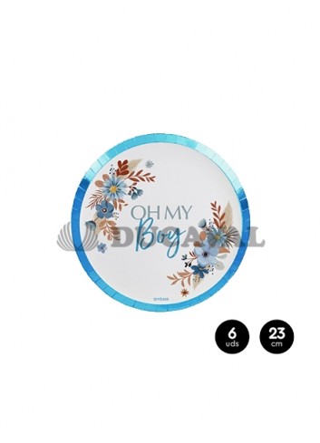 Plato llano cartón OH MY BOY azul 23cm 6 unidades. Ducaval envios 24/48 horas