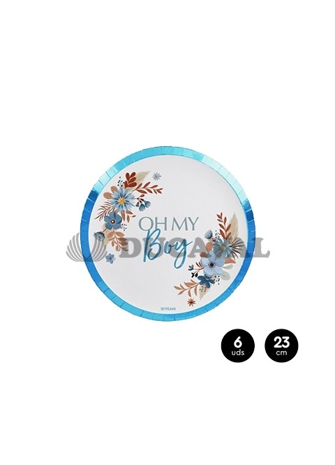 Plato llano cartón OH MY BOY azul 23cm 6 unidades. Ducaval envios 24/48 horas