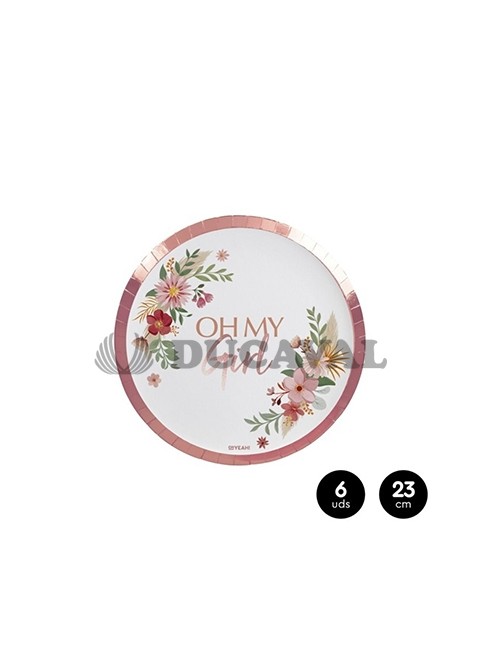 Plato llano cartón OH MY GIRL rosa 23cm 6 unidades.Ducaval envios 24/48 horas
