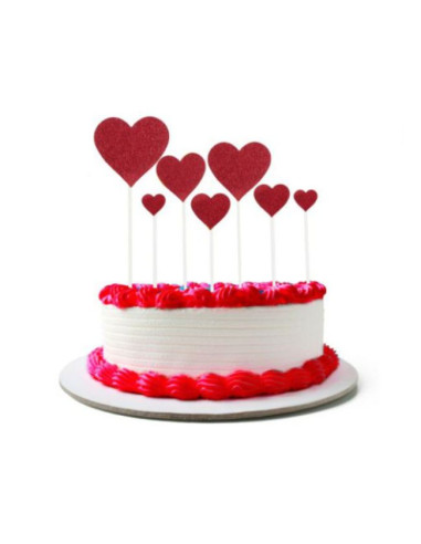 Topper tarta corazones glitter rojos 7 pcs | Ducaval | Envías 24/48 h