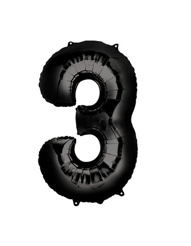 Globo foil número 3 negro 86cm | Ducaval | Envíos 24/48 horas