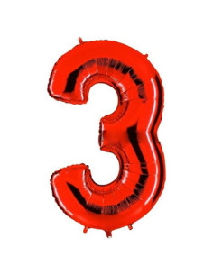 Globo foil número 3 rojo  | Ducaval | Envíos 24/48 horas