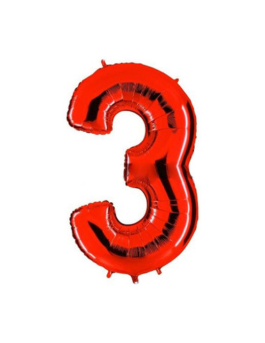 Globo foil número 3 rojo  | Ducaval | Envíos 24/48 horas