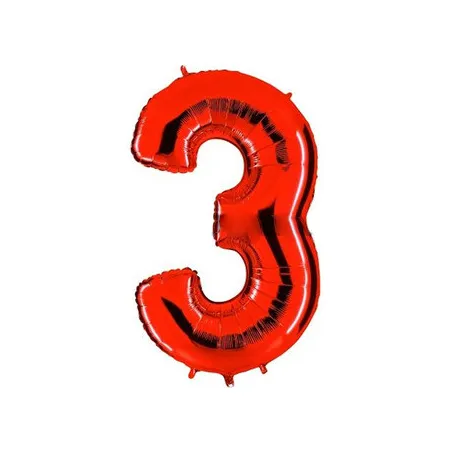 Globo foil número 3 rojo  | Ducaval | Envíos 24/48 horas