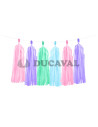Guirnalda verde, azul y rosa pompones