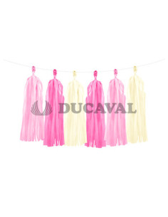 Guirnalda rosa, fucsia y amarillo pompones