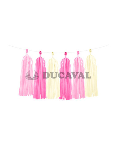 Guirnalda rosa, fucsia y amarillo pompones
