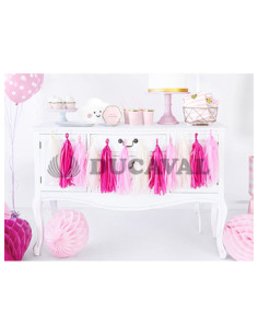 Guirnalda rosa, fucsia y amarillo pompones