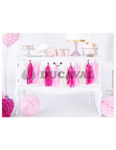 Guirnalda rosa, fucsia y amarillo pompones