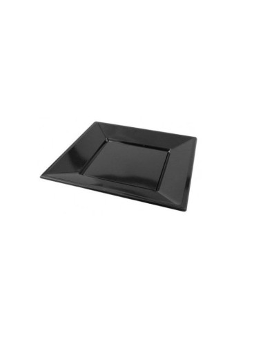 Plato llano cuadrado negro 17x17cm 6und reutilizable.| Ducaval | Envi