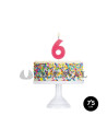 Vela número 6 flúor + glitter colores surtidos