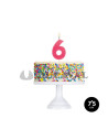 Vela número 6 flúor + glitter colores surtidos