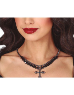 Collar en forma de Cruz con Piedras negras | Ducaval | Envías 24/48 h
