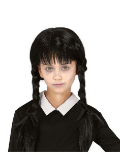 Peluca trenzas negras con flequillo infantil | Ducaval | Envios 24/48
