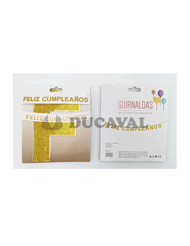 Guirnalda Feliz Cumpleaños Purp. Oro . | Ducaval | Envías 24/48 horas