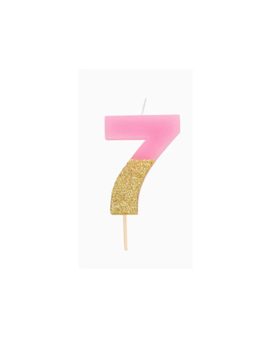 Vela Bicolor nº7 glitter rosa/oro | Ducaval | Envios en 24/48 horas.