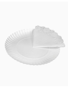 Bandeja cartón blanca con blonda red 16cm 4ud | Ducaval | Envios 244