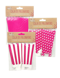 Caja palomitas fucsia lisa / lunares/ rayas 6 P| Ducaval | Envías 24/